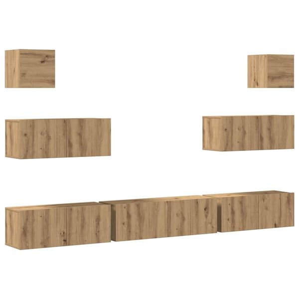 vidaXL 7-tlg. TV-Schrank-Set Wandmontage Artisan-Eiche Holzwerkstoff