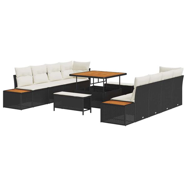 vidaXL Gartensofa-set mit Kissen 11 pcs Schwarz Poly Rattan