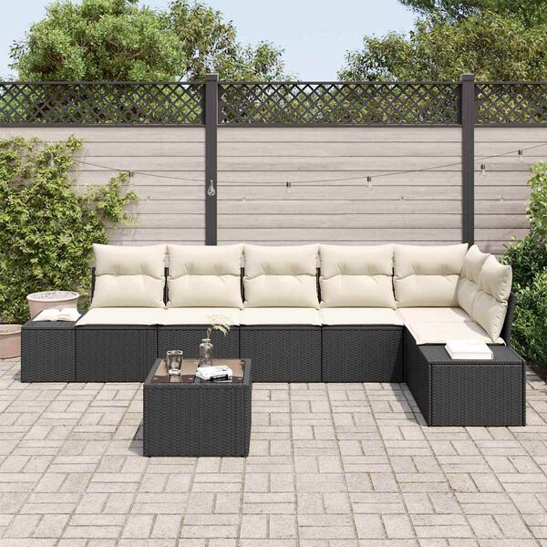 vidaXL Gartensofa-set mit Speicher Braun und Creme Poly-Rattan