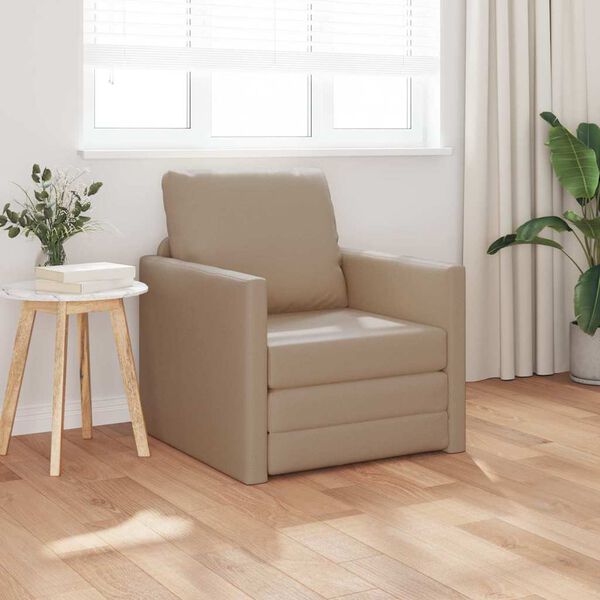 vidaXL Bodensofa mit Schlaffunktion Cappuccino-Braun Kunstleder