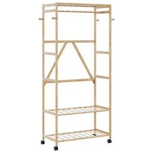 vidaXL Kleiderst&auml;nder mit Ablagen und Rollen 90x40x179,5 cm Bambus