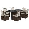 vidaXL 7-tlg. Garten-Essgruppe mit Kissen Braun Poly Rattan