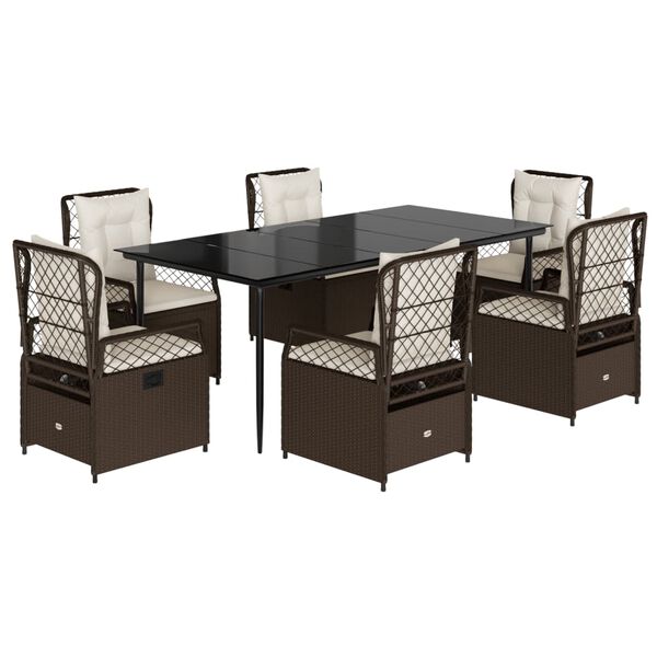 vidaXL 7-tlg. Garten-Essgruppe mit Kissen Braun Poly Rattan
