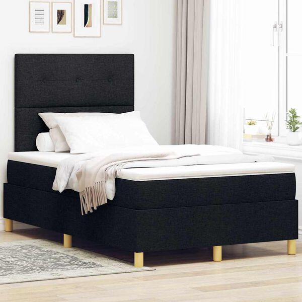 vidaXL Boxspringbett mit Matratze Schwarz 120 x 200 cm Stoff