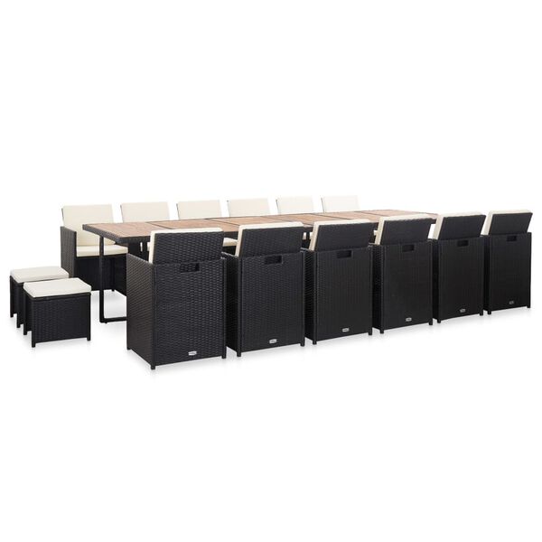vidaXL 17-tlg. Garten-Essgruppe mit Auflagen Poly Rattan Schwarz