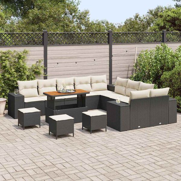 vidaXL Gartensofa-set mit Kissen 14 pcs Schwarz und Creme Poly-Rattan