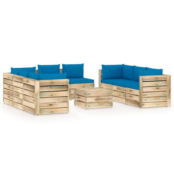 vidaXL 9-tlg. Garten-Lounge-Set mit Kissen Gr&uuml;n Impr&auml;gniertes Holz