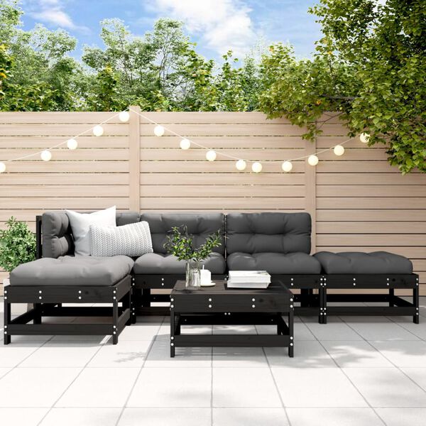 vidaXL 6-tlg. Garten-Lounge-Set mit Kissen Schwarz Massivholz