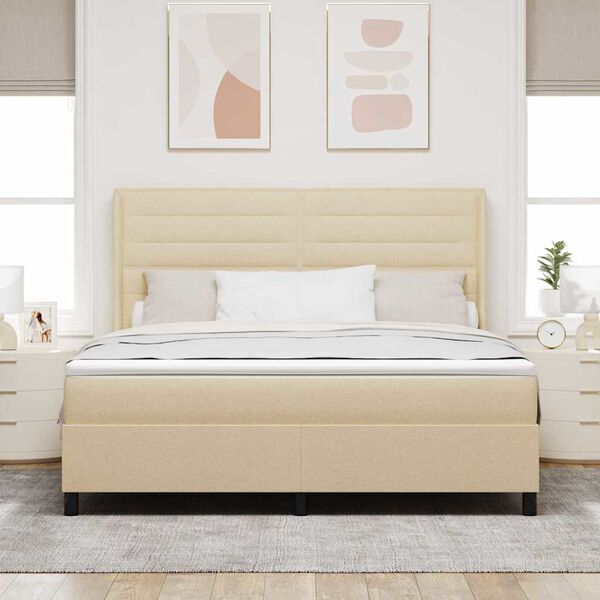 vidaXL Boxspringbett mit Matratze Creme 200 x 180 cm Stoff