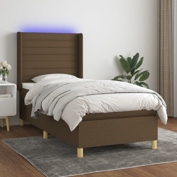 vidaXL Boxspringbett mit Matratze & LED Dunkelbraun 90x200 cm Stoff