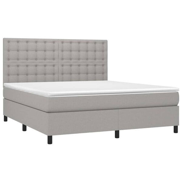 vidaXL Boxspringbett mit Matratze & LED Hellgrau 160x200 cm Stoff