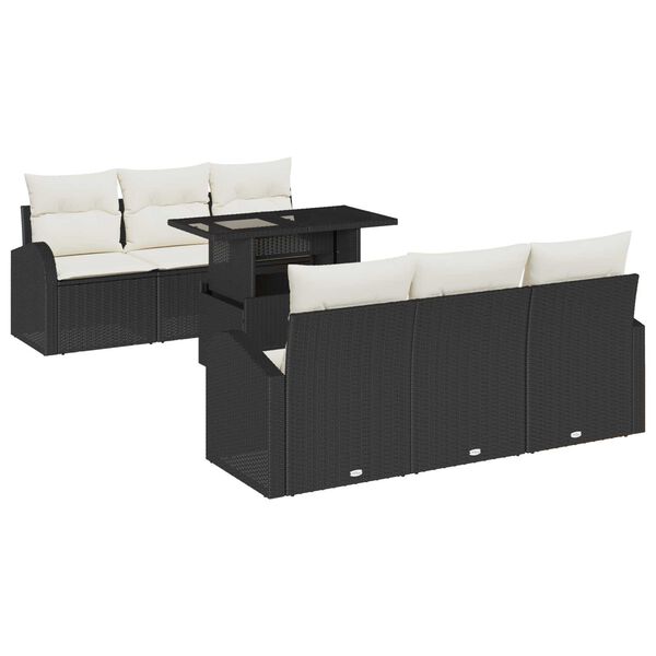 vidaXL Gartensofa-set mit Kissen 7 pcs Schwarz Poly Rattan