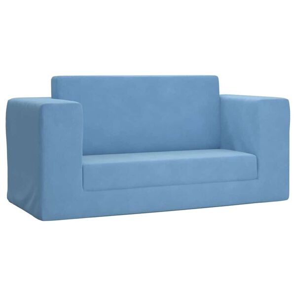 vidaXL Kinder-Schlafsofa 2-Sitzer Blau Weicher Plüsch
