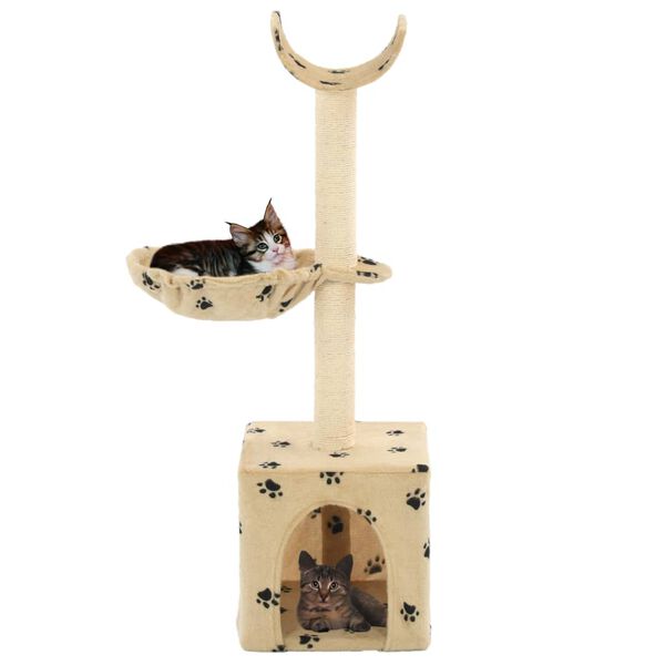 vidaXL Katzen-Kratzbaum mit Sisal-Säulen 105 cm Beige Pfoten-Aufdruck
