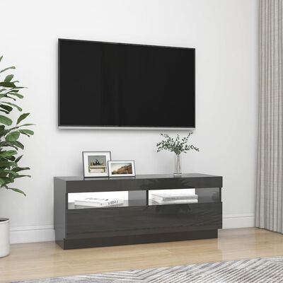 vidaXL TV-Schrank mit LED-Beleuchtung Hochglanz-Grau 100x35x40 cm