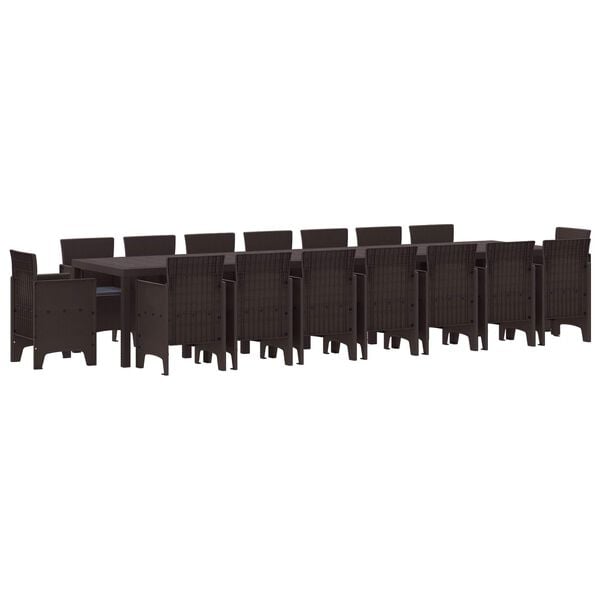 vidaXL Garten-Esszimmergarnitur mit Kissen mit Kissen 17 pcs Braun PP