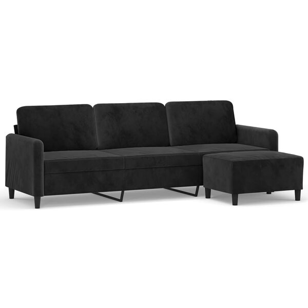 vidaXL 3-Sitzer-Sofa mit Hocker Schwarz 210 cm Samt