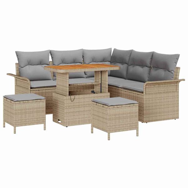 vidaXL Gartensofa-set mit Kissen 8 pcs Beige Poly-Rattan