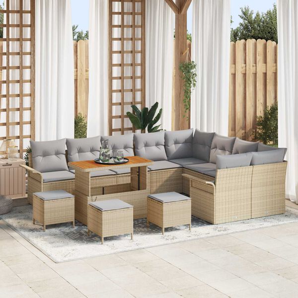vidaXL Gartensofa-set mit Kissen 13 pcs Beige Poly-Rattan
