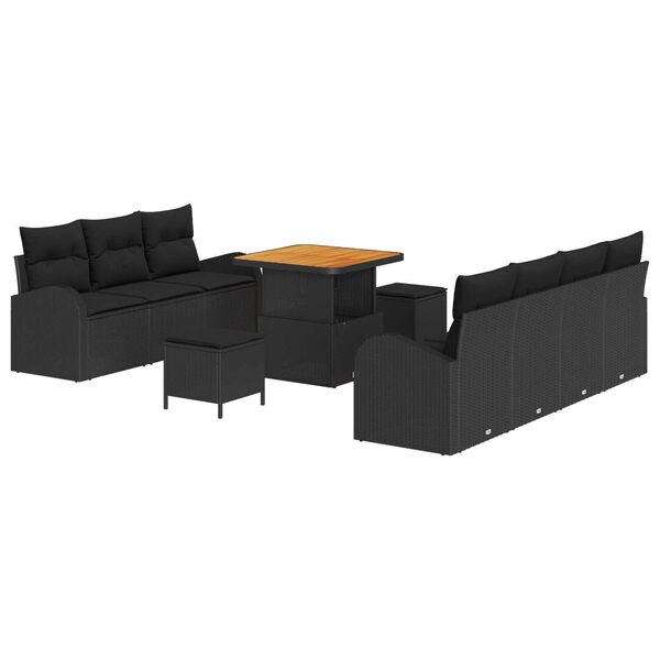 vidaXL Garten-Sofa-Set mit Kissen mit Speicher 10 pcs Schwarz