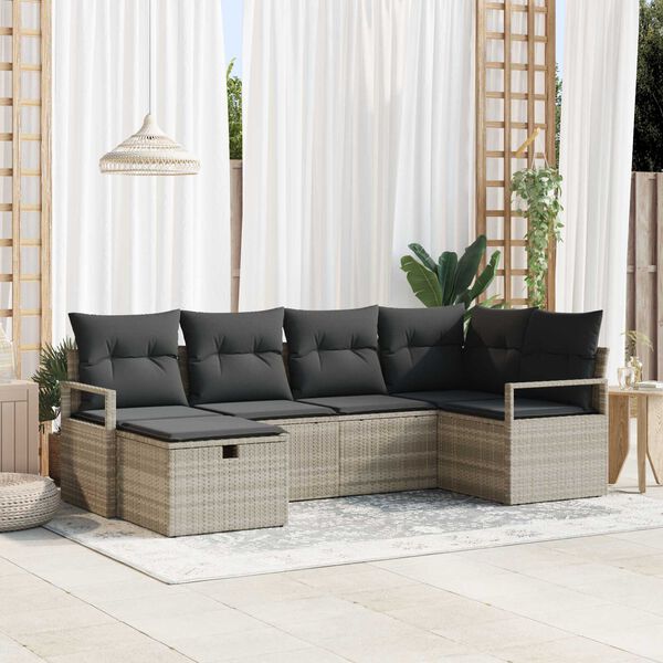 vidaXL Sofa Set mit Kissen mit Speicher 6 pcs Hellgrau Poly-Rattan