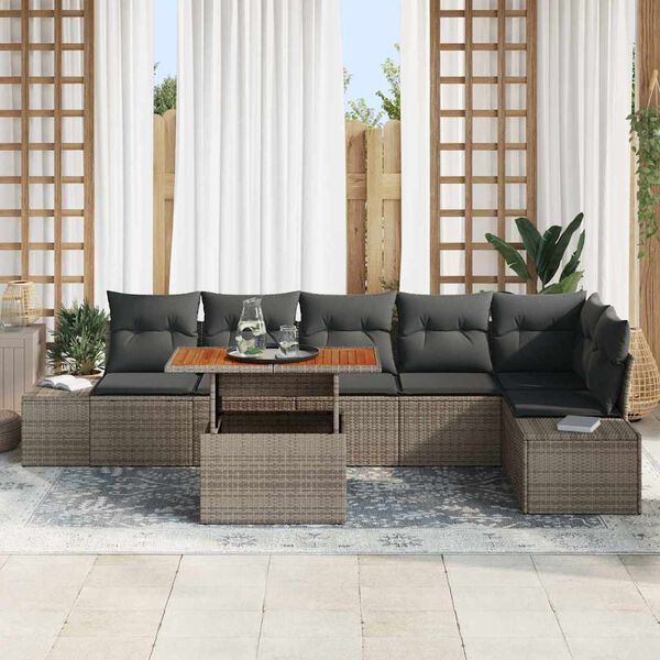 vidaXL Garten-Sofa-Set mit Speicher 7 pcs Grau Poly Rattan