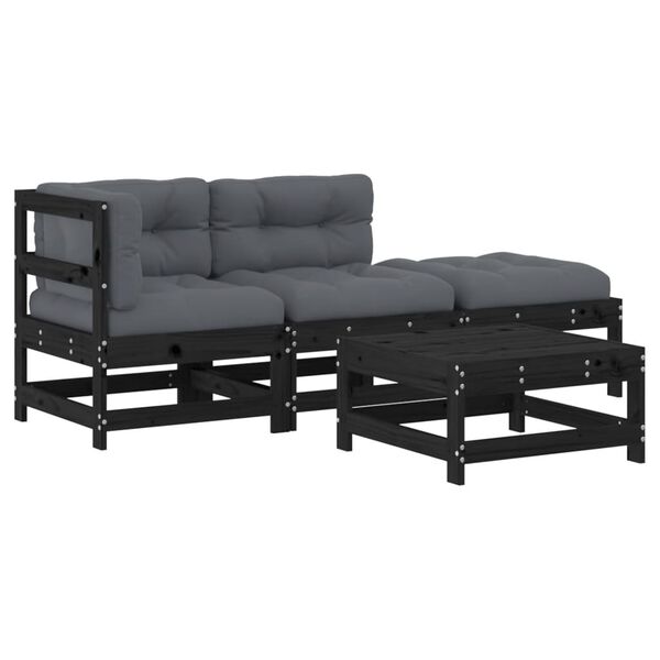vidaXL 4-tlg. Garten-Lounge-Set mit Kissen Schwarz Massivholz