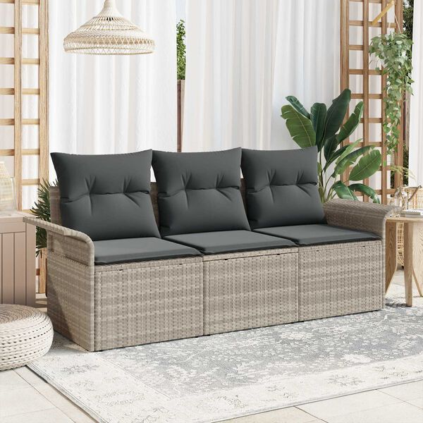 vidaXL Garten-Sofa-Set mit Kissen 3 pcs Hellgrau Poly Rattan