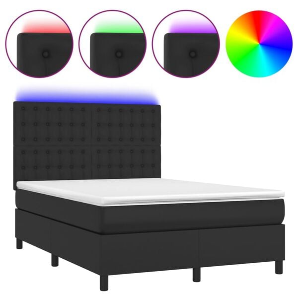vidaXL Boxspringbett mit Matratze & LED Schwarz 140x200 cm Kunstleder