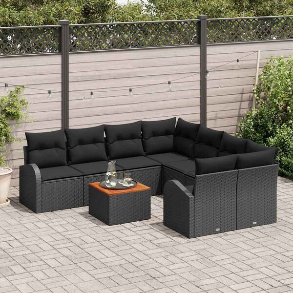vidaXL Gartensofa-set mit Kissen 9 pcs Schwarz Poly-Rattan