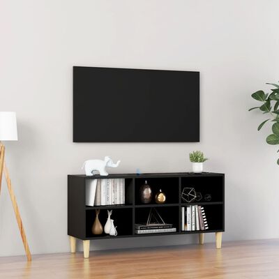 vidaXL TV-Schrank mit Massivholz-Beinen Schwarz 103,5x30x50 cm