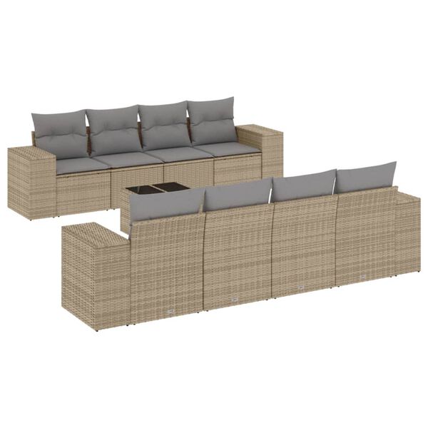 vidaXL 9-tlg. Garten-Sofagarnitur mit Kissen Beige Poly Rattan