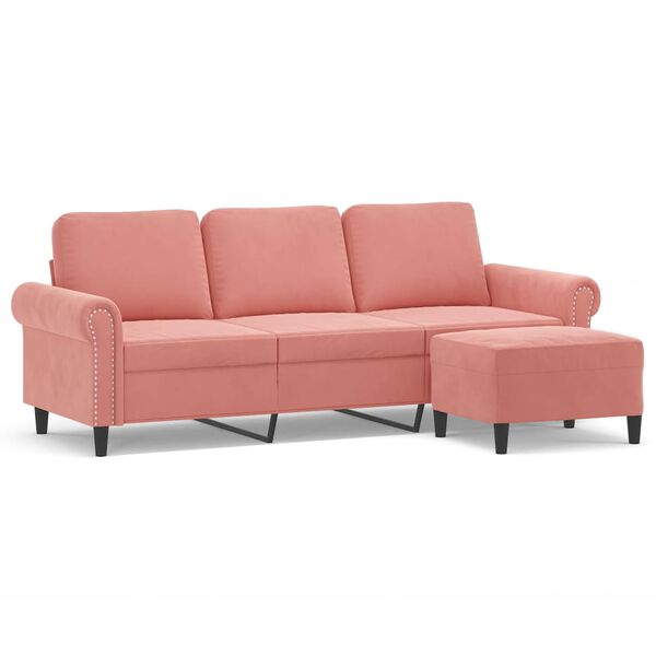 vidaXL 3-Sitzer-Sofa mit Hocker Rosa 180 cm Samt