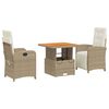 vidaXL 3-tlg. Garten-Essgruppe mit Kissen Beige Poly Rattan