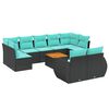 vidaXL 10-teiliges Gartensofa-Set mit Kissen, schwarzes Polyrattan