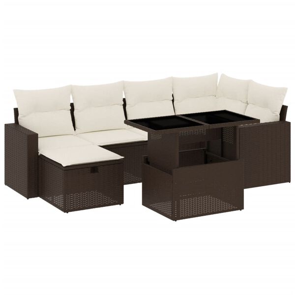 vidaXL 7-tlg. Garten-Sofagarnitur mit Kissen Braun Poly Rattan