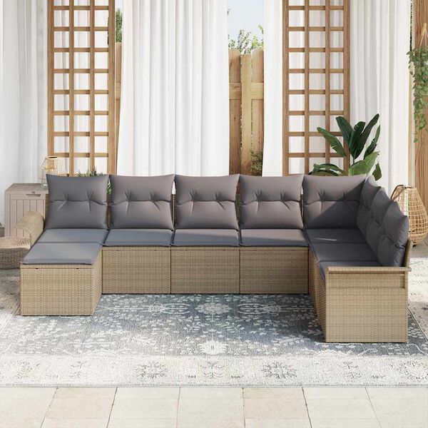 vidaXL Garten-Sofa-Set mit Kissen mit Speicher 8 pcs Beige Poly Rattan