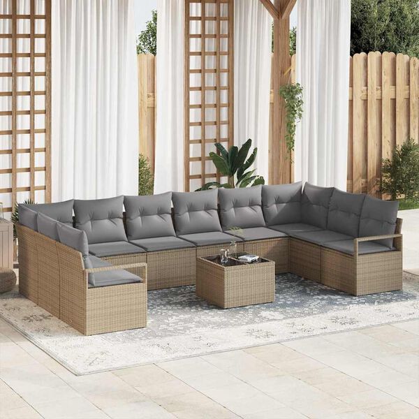 vidaXL Sofa Set mit Kissen 11 pcs Beige und Hellgrau Poly-Rattan