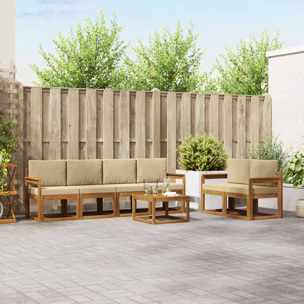 vidaXL Outdoor-Sofagarnitur 7 pcs Natur und Beige Massivholz Akazie