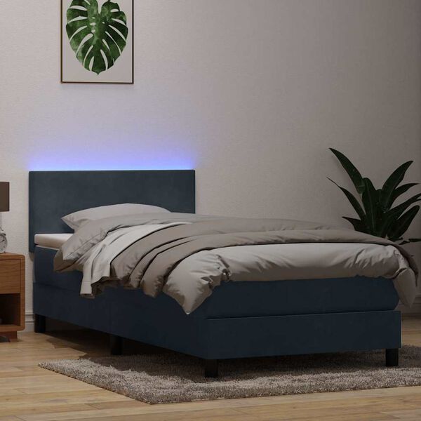 vidaXL Boxspringbett mit Matratze & LED Dunkelgrau 80x210 cm Samt