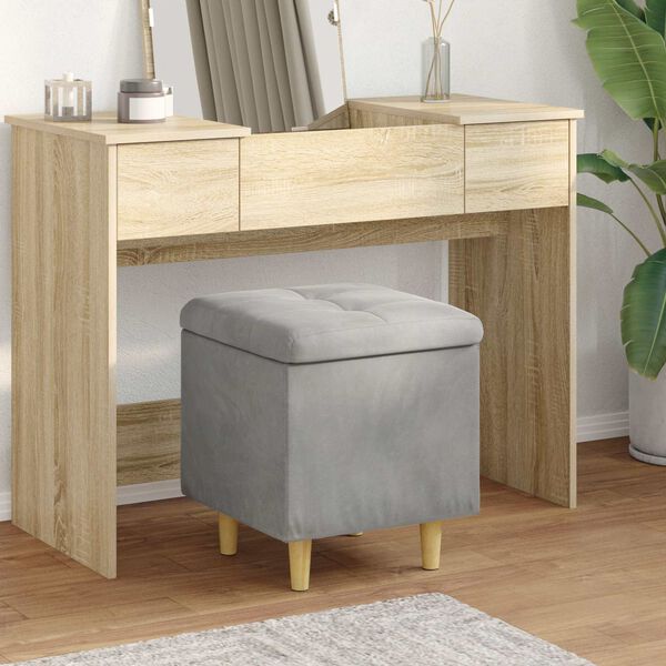 vidaXL Aufbewahrungsottomane mit Kissen Hellgrau 40 x 40 x 45 cm Samt