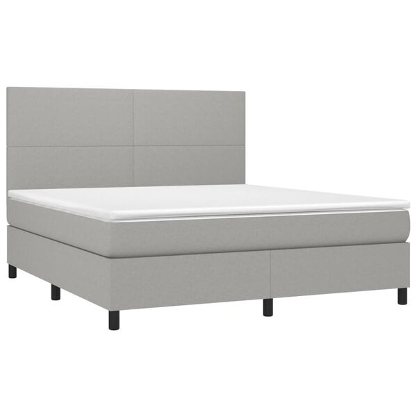 vidaXL Boxspringbett mit Matratze & LED Hellgrau 180x200 cm Stoff