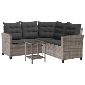 vidaXL Gartensofa in L-Form mit Tisch und Kissen Grau Poly Rattan