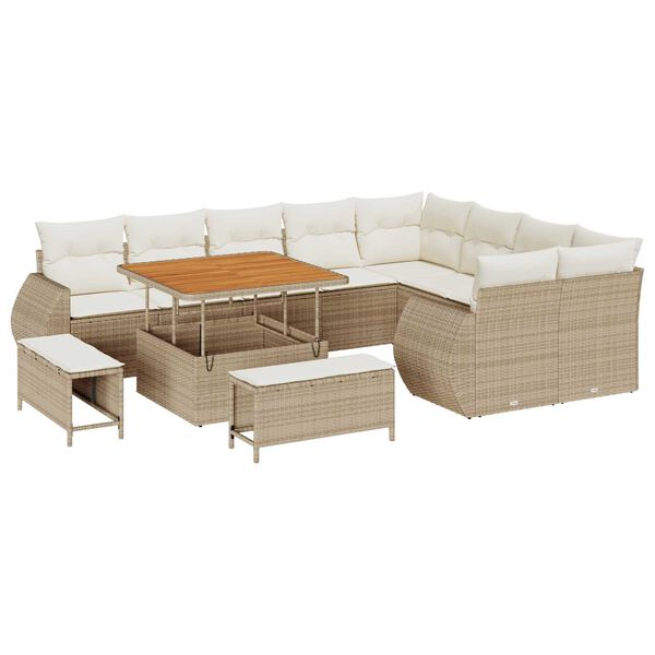 vidaXL Garten-Sofa-Set mit Kissen mit Speicher 12 pcs Beige und Creme