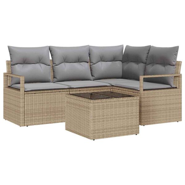 vidaXL Sofa Set mit Kissen 5 pcs Beige und Hellgrau Poly-Rattan
