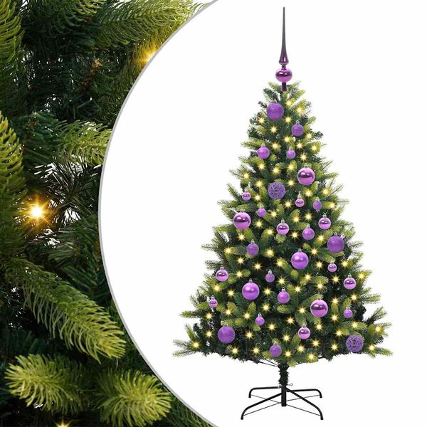 vidaXL K&uuml;nstlicher geflammter Weihnachtsbaum 150 LEDs Gr&uuml;n 120 cm
