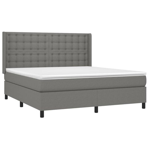 vidaXL Boxspringbett mit Matratze & LED Dunkelgrau 180x200 cm Stoff