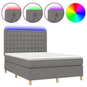 vidaXL Boxspringbett mit Matratze & LED Dunkelgrau 140x190 cm Stoff