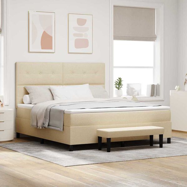 vidaXL Boxspringbett mit Matratze Creme 180 x 200 cm Stoff