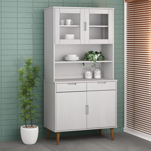 vidaXL Highboard-Oberteil MOLDE Wei&szlig; 90x35x100 cm Massivholz Kiefer